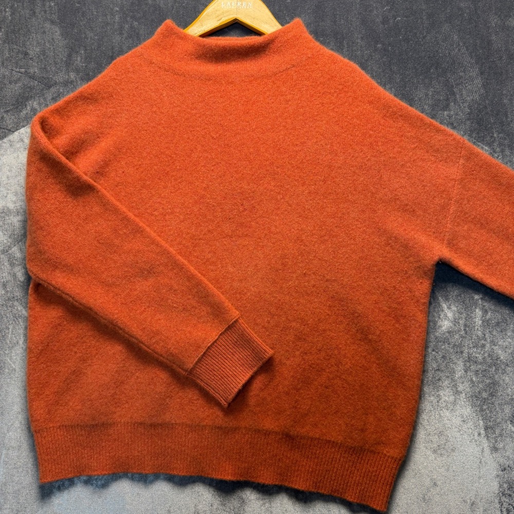 Tahari Sweater Womens XL Orange 100% 2-ply Cashmere Mock Neck Oversized Pullover